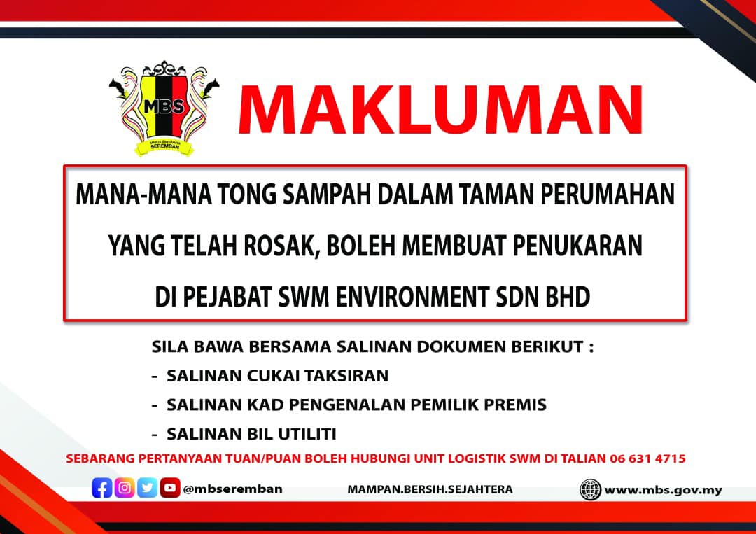 PENUKARAN TONG SAMPAH DALAM TAMAN PERUMAHAN YANG TELAH ROSAK